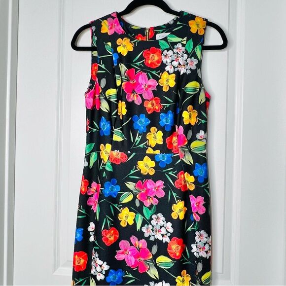Calvin Klein Women's High Low Sleeveless Midi Scuba Dress Black Floral Size 6 - Picture 3 of 11